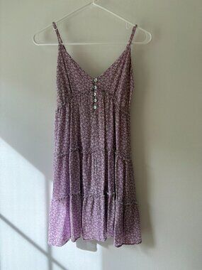 Altar'd State Lavender Floral Tiered Ruffle Cami Mini Dress